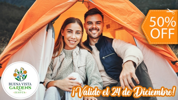 [Image: ¡Vive la Navidad en Buena Vista Gardens (24 de Diciembre)! ¡Paga $50 en vez de $100 por Camping al Aire Libre Para 2: Ecoparque + Tienda de Campaña + 2 Colchonetas + 2 Cenas + Música en Vivo + Fogata! ¡Solo 23 Cupones Disponibles!m]