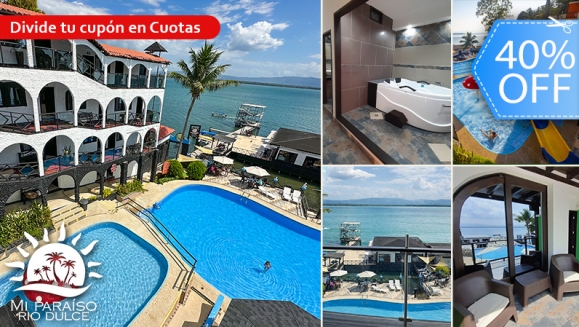 [Image: ¡Paga Q1,500 en Lugar de Q2,500 por Estadía de 3 Días y 2 Noches Para 2 Personas en Río Dulce: Habitación Suite Junior con A/C + 2 Desayunos + Jacuzzi Privado + Piscinas + Balcón con Vista Panorámica + Ingreso a Museo y Más!m]