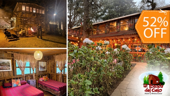 [Image: ¡Escapada con Clima Fresco! ¡Paga $37 en Lugar de $77 por Estadía de 1 Noche para 4 Personas en Habitación Doble + 2 Desayunos Típicos en Hotel y Restaurante La Posada del Cielo en Miramundo, Chalatenango!m]