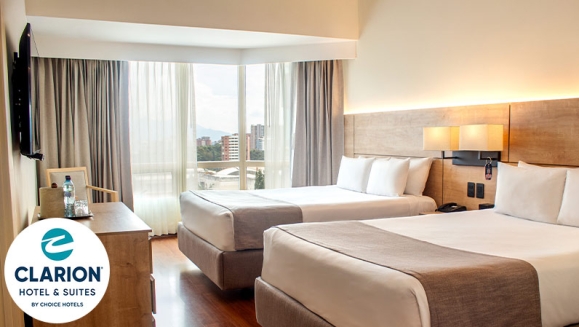 [Image: ¡Escapada de Fin de Semana en Clarion Hotel &amp; Suites Guatemala! ¡Paga Q879 en vez de Q1,415 por Estadía en Suite Deluxe Doble para 2 Adultos y hasta 2 Niños + 2 Desayunos y Más!m]