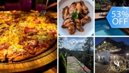 [Imagen:¡Paga Q199 en Lugar de Q425 por Combo hasta para 6 Personas: 3 Pizzas Grandes a Elección Entre Hawaiana, Peperoni, Vegetariana o Margarita o 3 Porciones de Alitas Para Compartir + 2 Picheles de Bebida!]