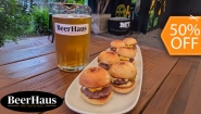 [Imagen:¡Salida de Amigos en BeerHaus! ¡Paga $15 en Lugar de $30 por 1 Pichel  de Cerveza Artesanal (60 Oz) + 1 Orden de 6 Mini Hamburguesas!]