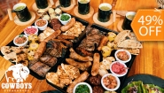[Imagen:¡Paga $49 en Lugar de $95.95 por Parrillada Hasta para 6 con: 1 Lb de Carne de Res + 1 Lb de Pollo + 1 Lb de Costilla + 6 Chorizos + 6 Medias Papas + 6 Medios Elotes + Acompañamientos: Casamiento, Chirmol, Cebolla Curtida, Tortillas y Más!]